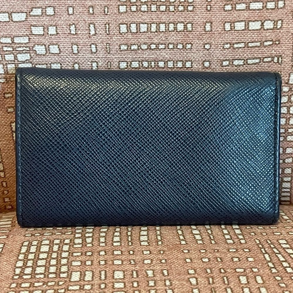 Prada saffiano leather key case in rich navy blue with signature triangle logo. - Picture 3 of 10